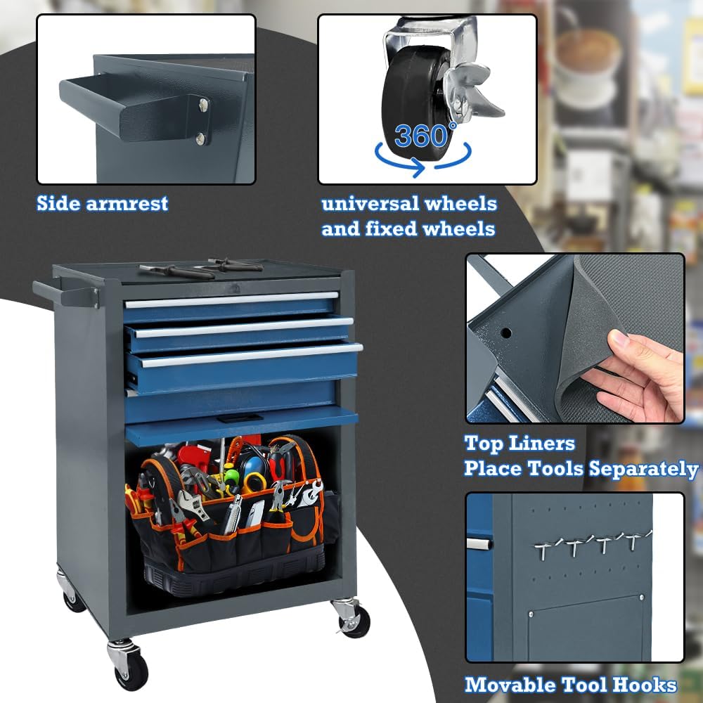 13 drawers tool chest with wheels,large capacity tool showing dimensions