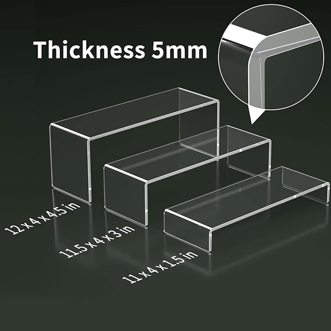 HIIMIEI Acrylic Display Riser, Thickened to 5mm Clear Rectangular Display Shelf (6 Pcs)