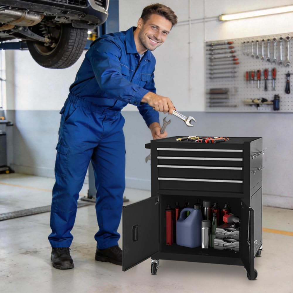 13-drawer rolling tool chest with double door handle, close-up detail