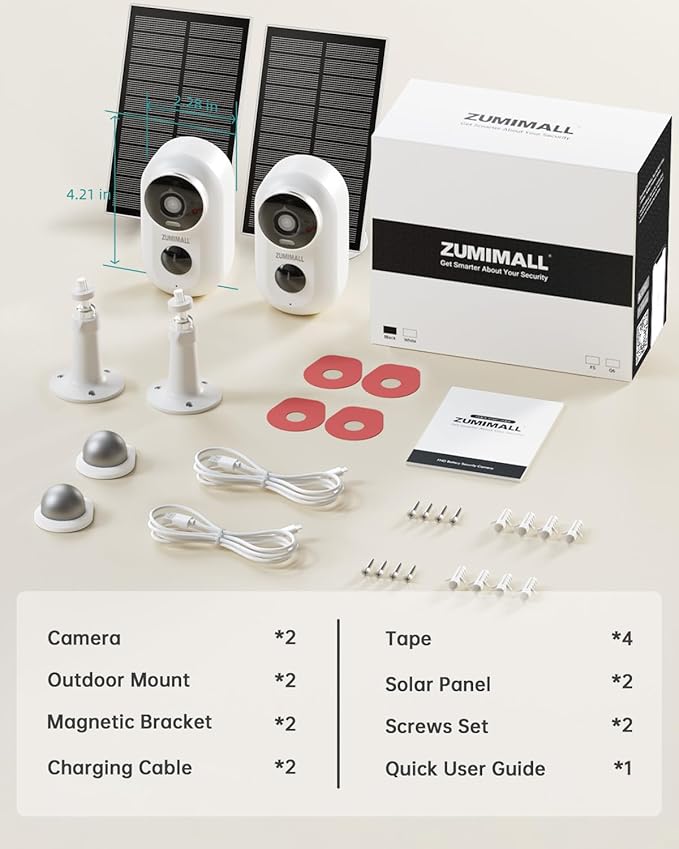 ZUMIMALL Solar Security Cameras Wireless Outdoor, Solar Camera Outdoor Wireless (2 Packs)