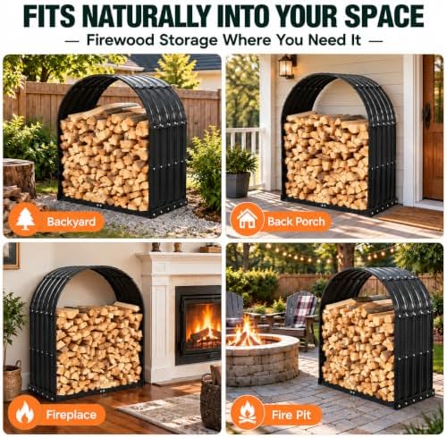 Heavy Duty Firewood Rack with Top Cover, Outdoor Indoor Use, 700 LBS Capacity, Waterproof Galvanized Steel Fire Log Holder for Fireplace,Patio, Stylish Metal Fire Wood Storage Organizer Racks