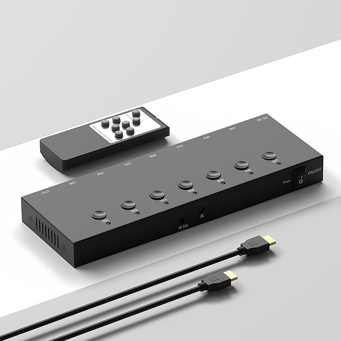 Y.D.F 7 Port HDMI Switch, 4k@60Hz HDMI Switcher 7 in 1 Out HDCP 2.0 Manual HDMI