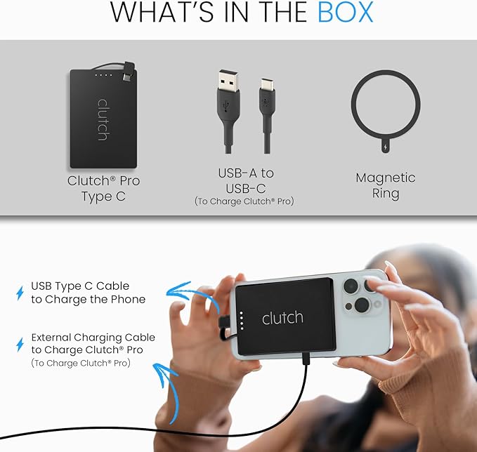 Clutch - Pro USB-C Portable Charger - Compatible - Power Bank Magnetic Battery