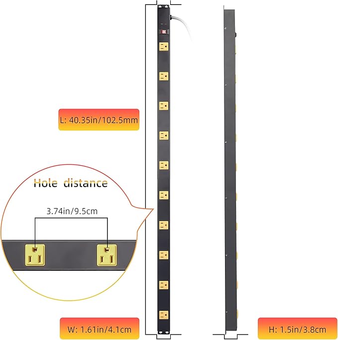 10 Outlet Long Power Strip Surge Protector, Heavy Duty Industrial Metal Power