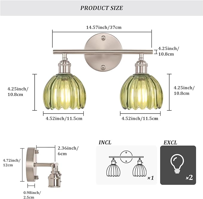Shenmoyl Bathroom Light Fixtures, 2-Light Vanity Wall Light Over Mirror