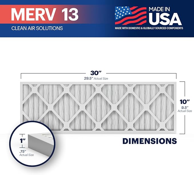 BNX TruFilter 10x30x1 Air Filter MERV 13 (4-Pack)