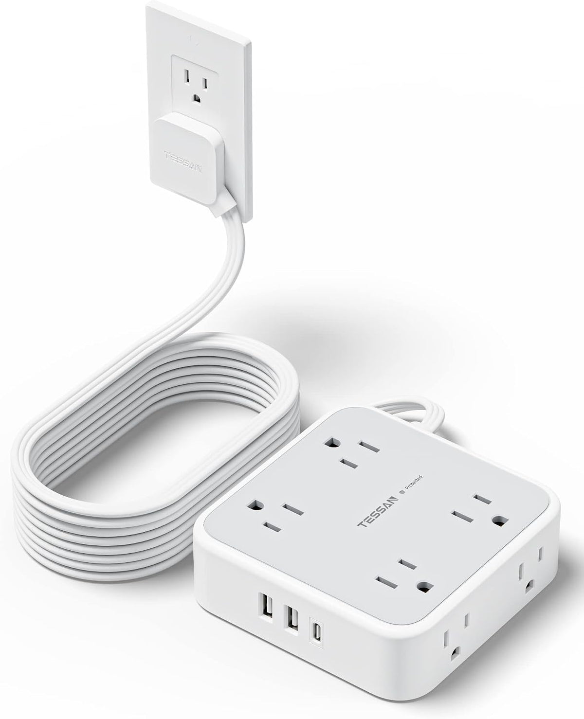 TESSAN Surge Protector Power Strip 15 Ft Cord, 8 Widely Spaced Outlets