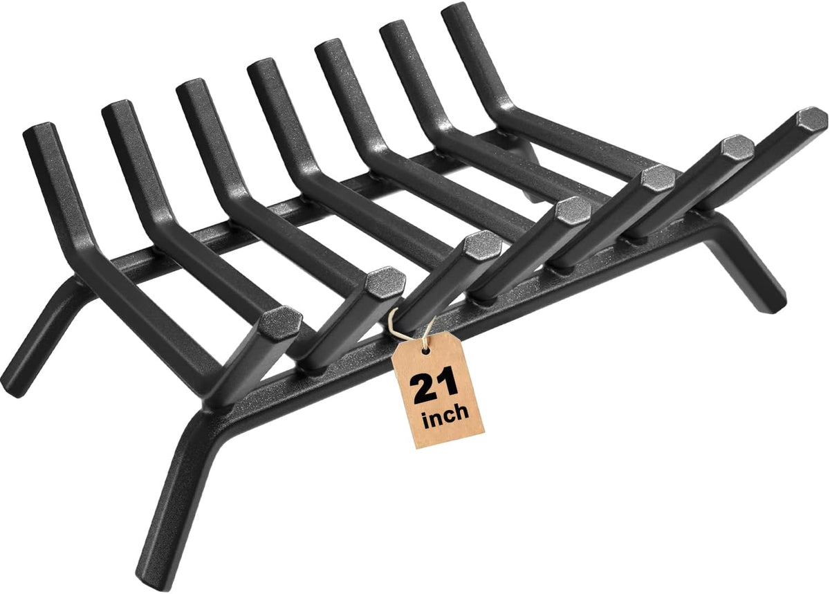 AMAGABELI GARDEN & HOME Fireplace Grate Log Holder 21 Inch Firewood Burning Rack Heavy Duty Wrought Iron Solid Steel for Chimney Hearth Fire Pit Outdoor Kindling Tools Wood Stove Accessories