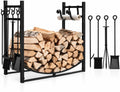 Tangkula 36'' Firewood Log Rack with 4 Tools Set for Indoor & Outdoor