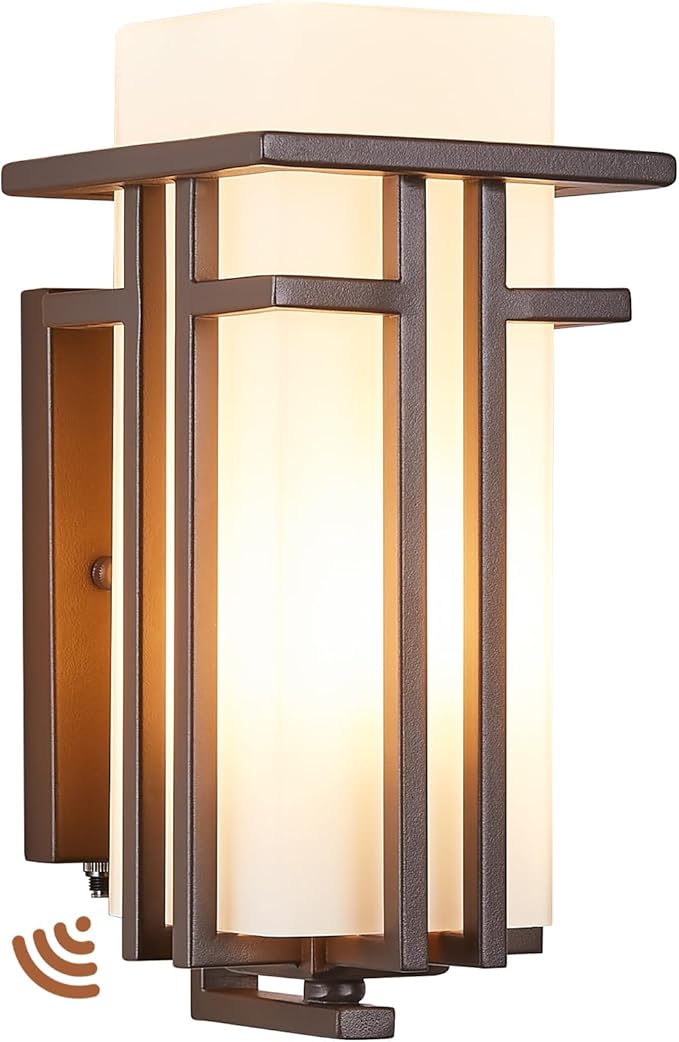 EERU Oil Rubbed Bronze Porch Light Dusk to Dawn Outdoor Sconce Matte Brown Wall