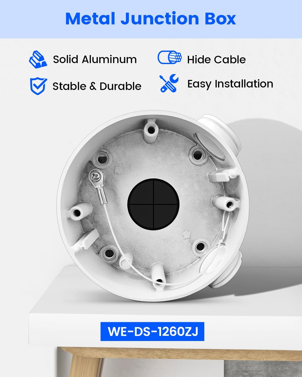 we-ds-1260zj metal junction box for bullet security cameras, close-up detail