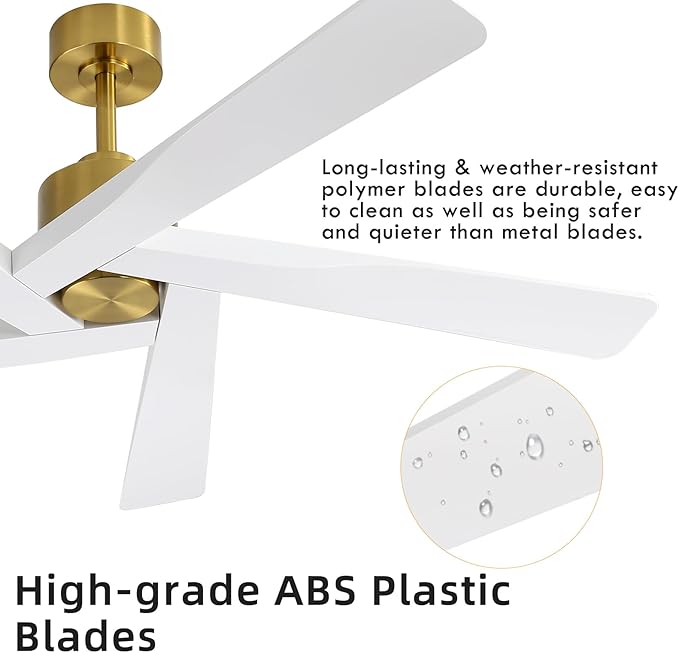 WINGBO 54" ABS DC Ceiling Fan No Light, 5 Blade ABS Plastic Ceiling Fan