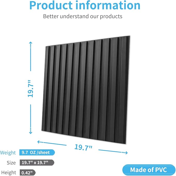 Art3d Slat Wall Panel, 3D Fluted Textured Panel 12-Tile 19.7 x 19.7in. (12-Pack)