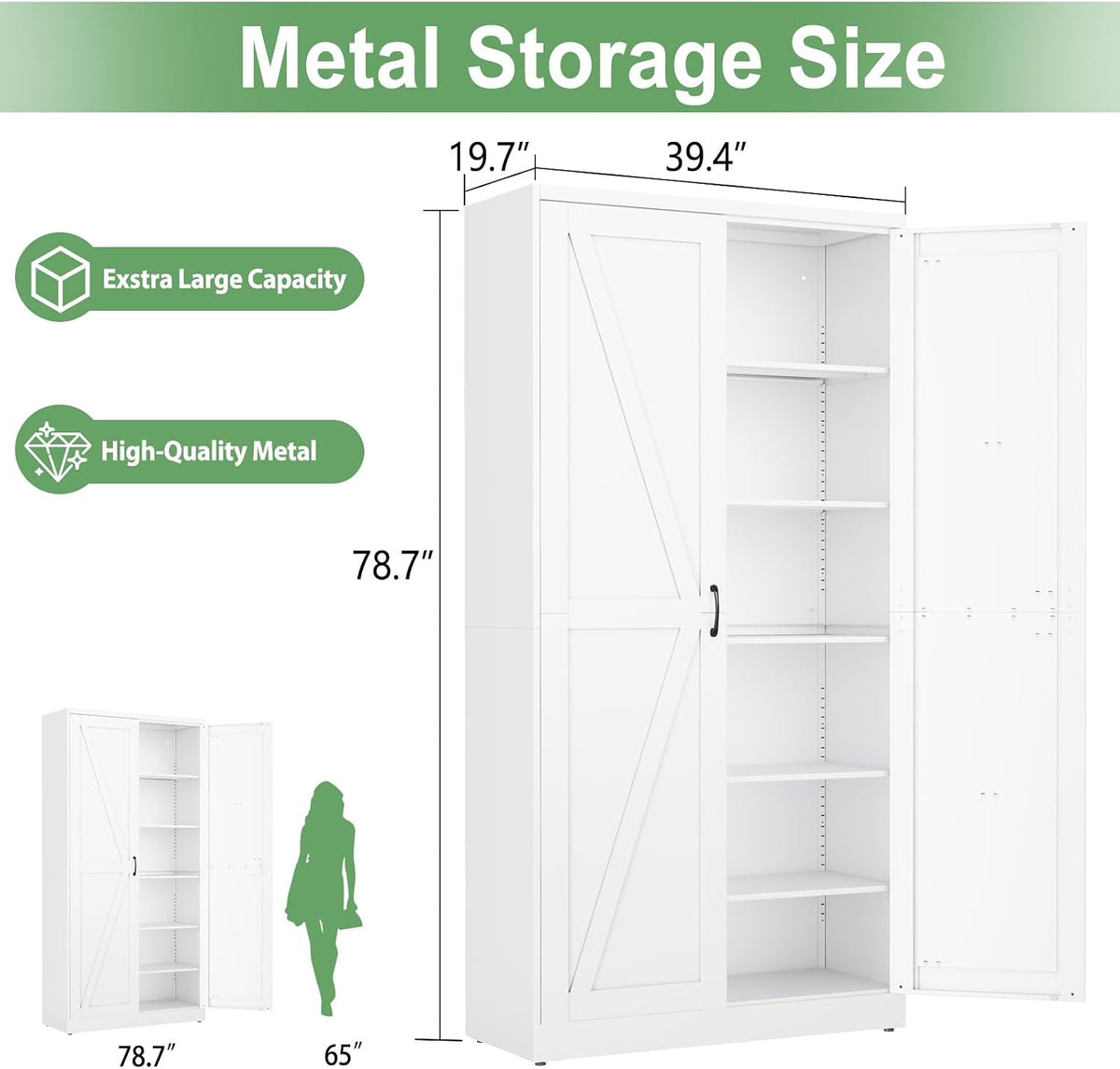 ckzbx white metal cabinets with doors and shelves shown in use