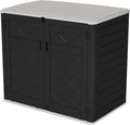 HOMSPARK Storage Shed Weather Resistance, Multi-Purpose Outdoor Storage Cabinet for Backyards and Patios, Horizontal Storage Shed for Lawnmower, Patio Accessories (Black & White, Large - 48 cu.ft)