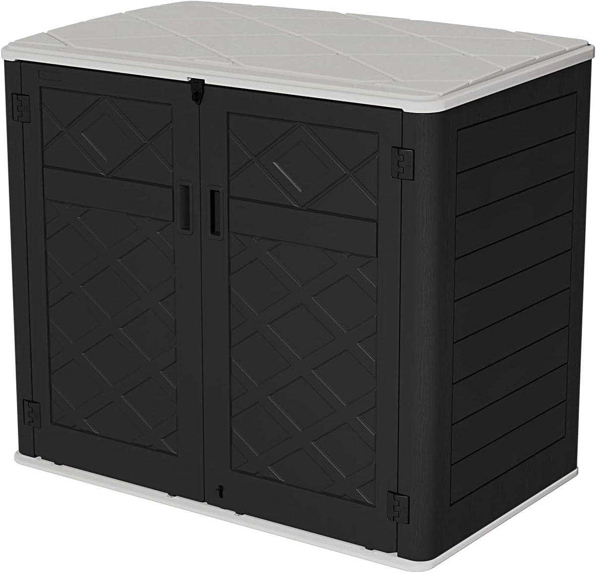 HOMSPARK Storage Shed Weather Resistance, Multi-Purpose Outdoor Storage Cabinet for Backyards and Patios, Horizontal Storage Shed for Lawnmower, Patio Accessories (Black & White, Large - 48 cu.ft)
