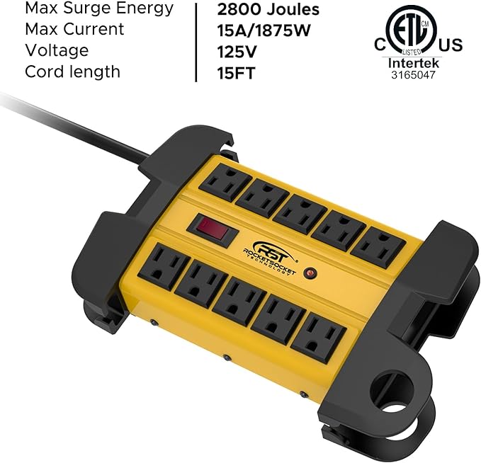 CRST 10-Outlets Heavy Duty Power Strip Metal Surge Protector (2PK)