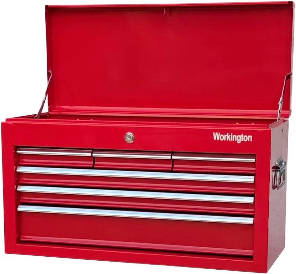 Workington Portable Metal Tool Chest with 6 Drawers, 24" 6-Drawer Tool Chest Cabinet with Ball Bearing Drawer Slides, Steel Tool Storage Box Organizer 4005 Red