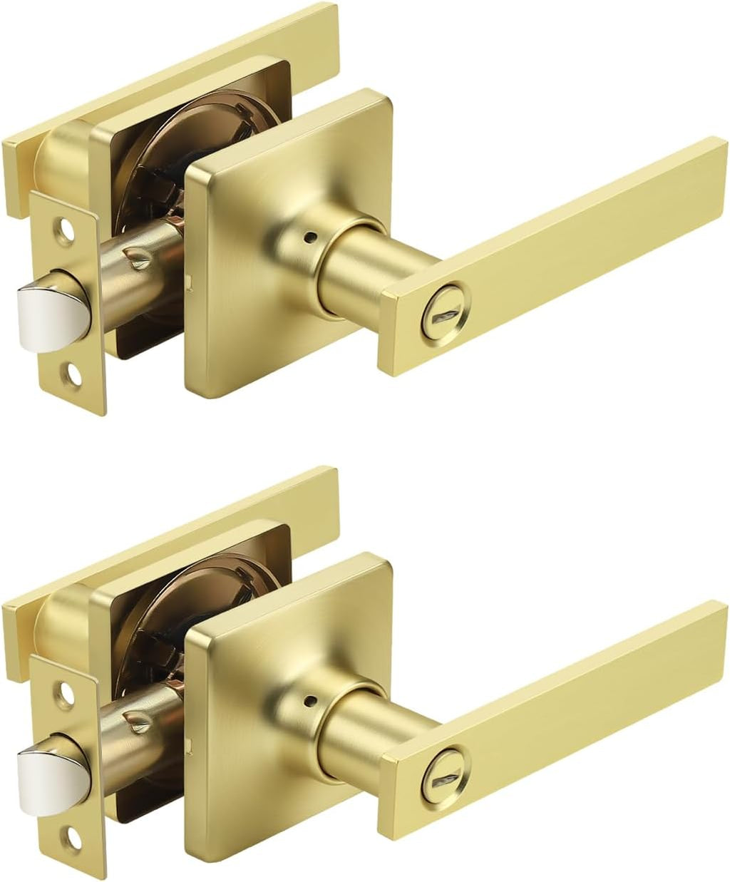 Mengico 2 Pack Gold Privacy Lever Door Handle Interior