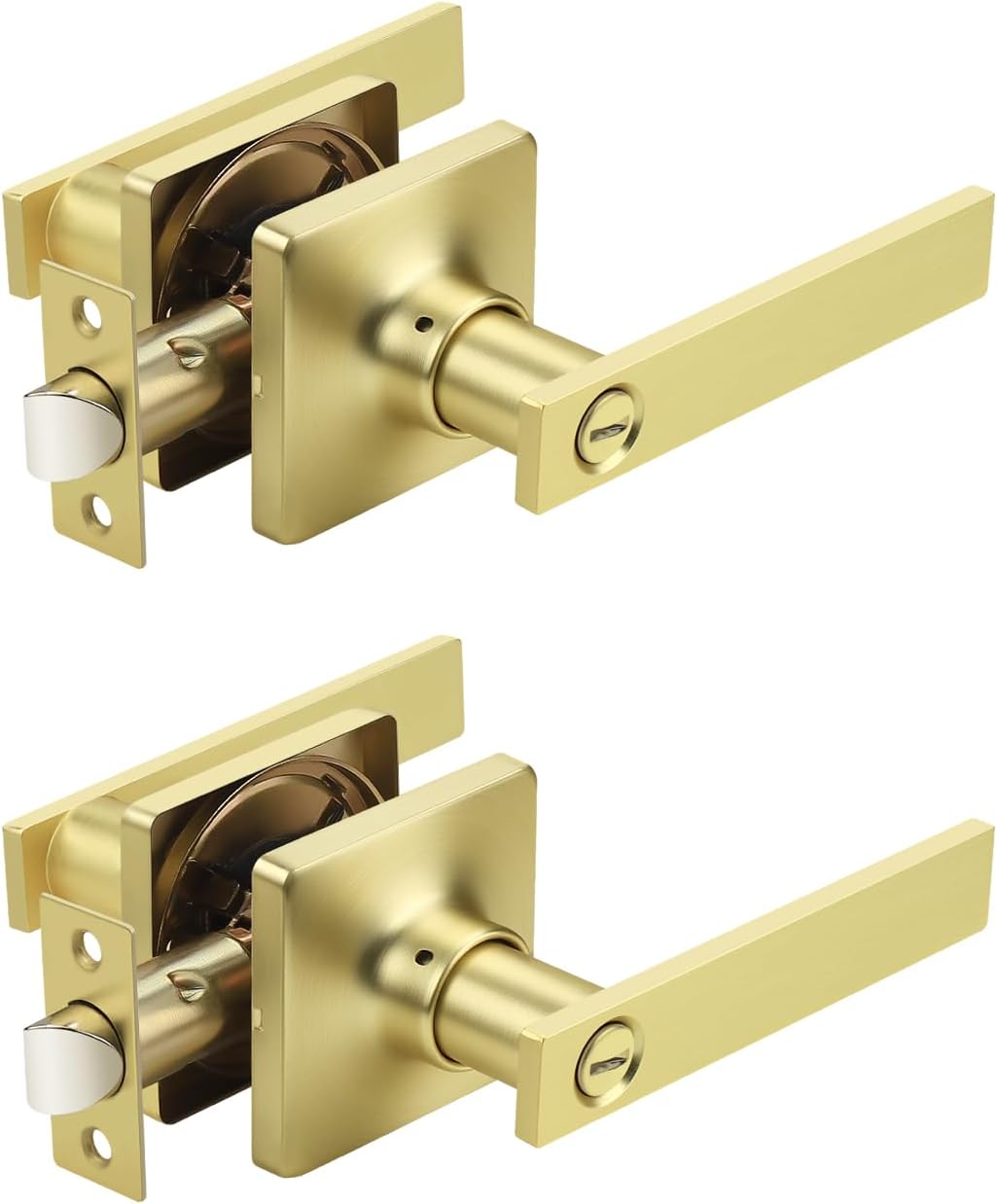Mengico 2 Pack Gold Privacy Lever Door Handle Interior