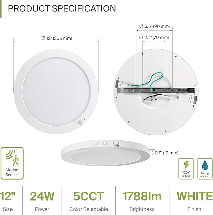 ASD LED 12" Round Flush Mount Ceiling Light Fixture, Low Profile Surface (12 Pack)