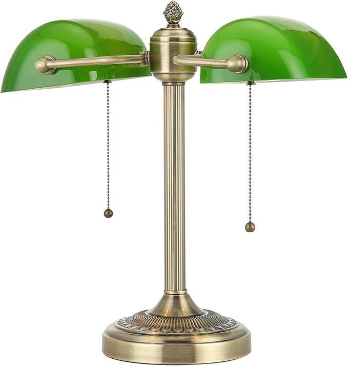Newrays Green Double Head Glass Bankers Desk Lamp