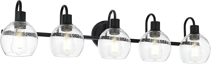 WINSHEN 5-Lights Black Bathroom Vanity Light Fixtures Over Mirror, Modern