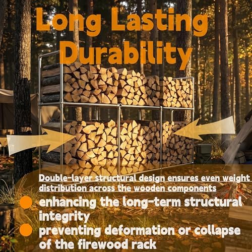 8ft Heavy Duty Firewood Rack Outdoor with Cover,2-Tier,8 Aluminum Base Feet