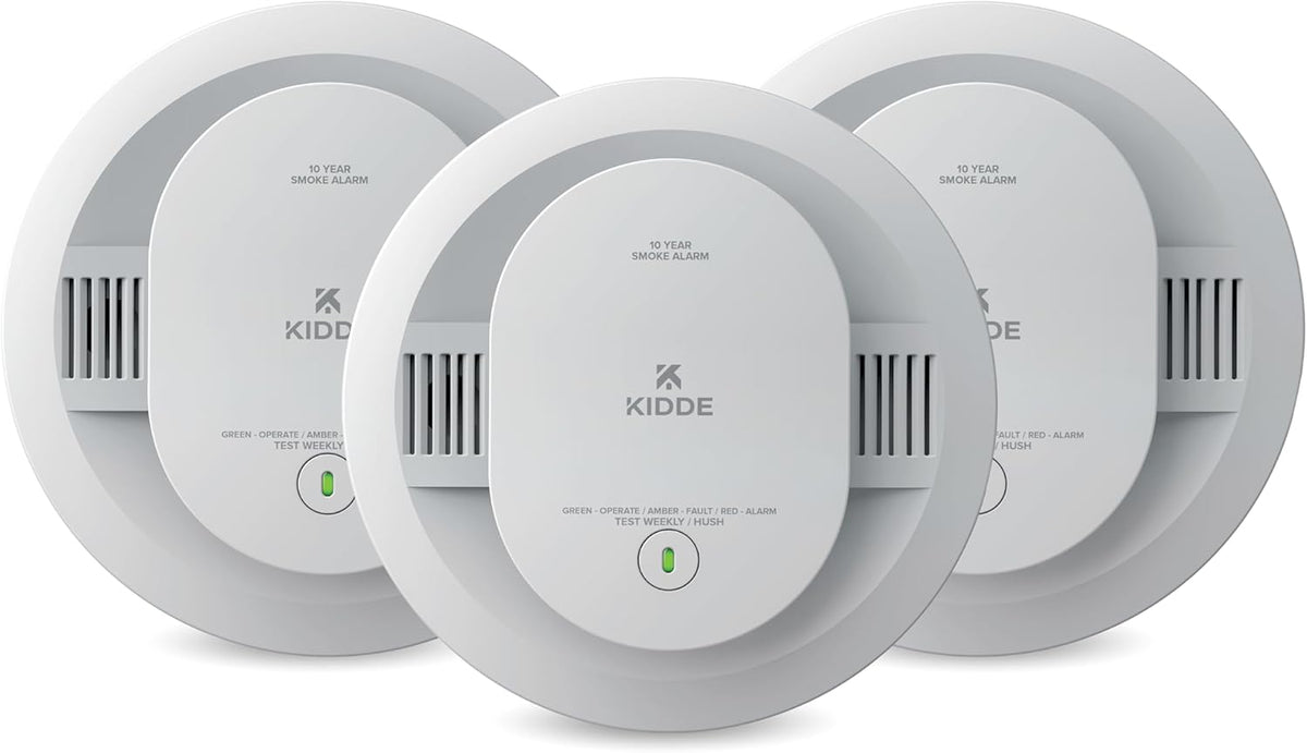 Kidde Smoke Detector for Home, 10-Year Battery Powered, Voice Alerts, LED Light (3 Pack)