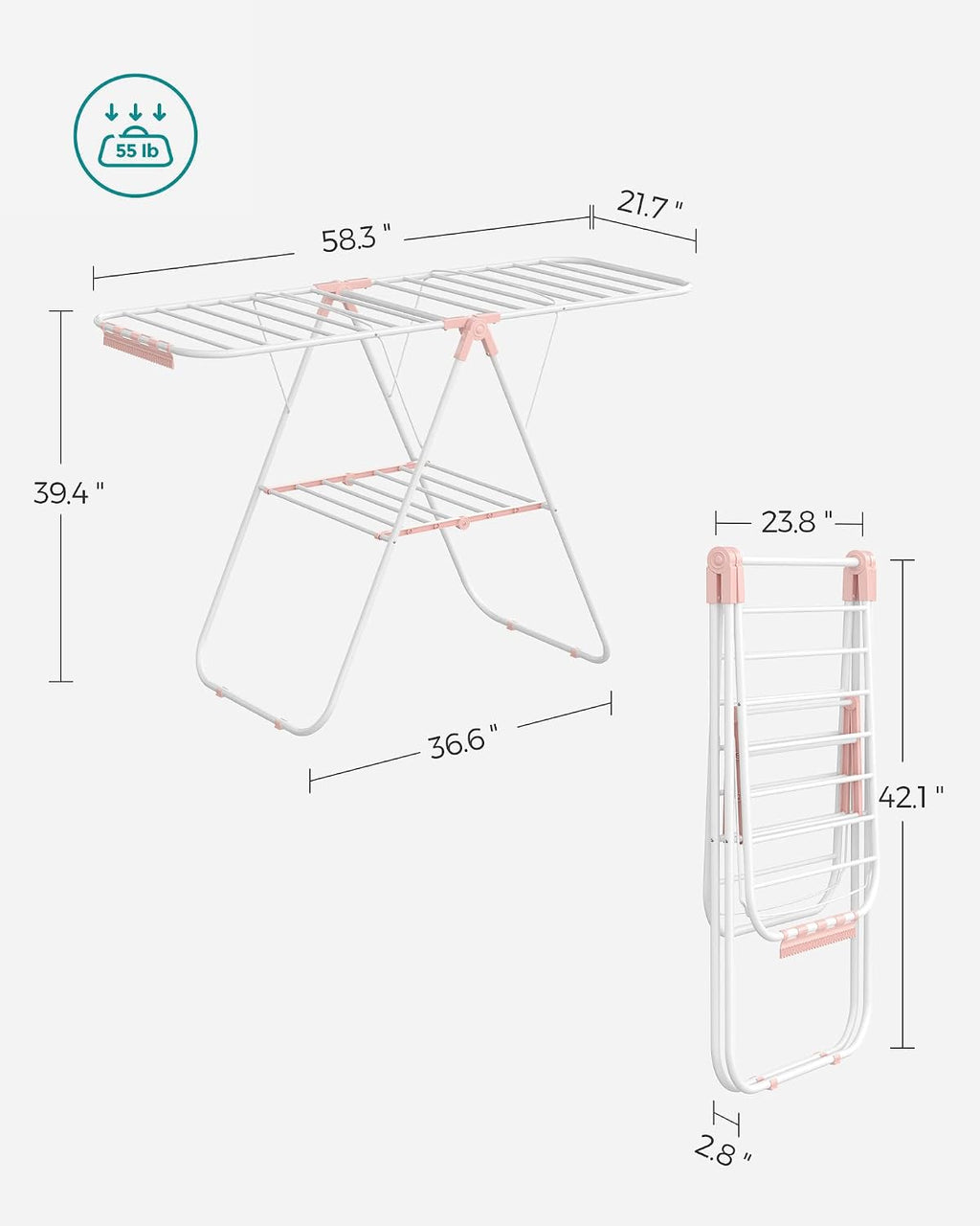 SONGMICS Clothes Drying Rack, Foldable Space-Saving Laundry Drying Rack