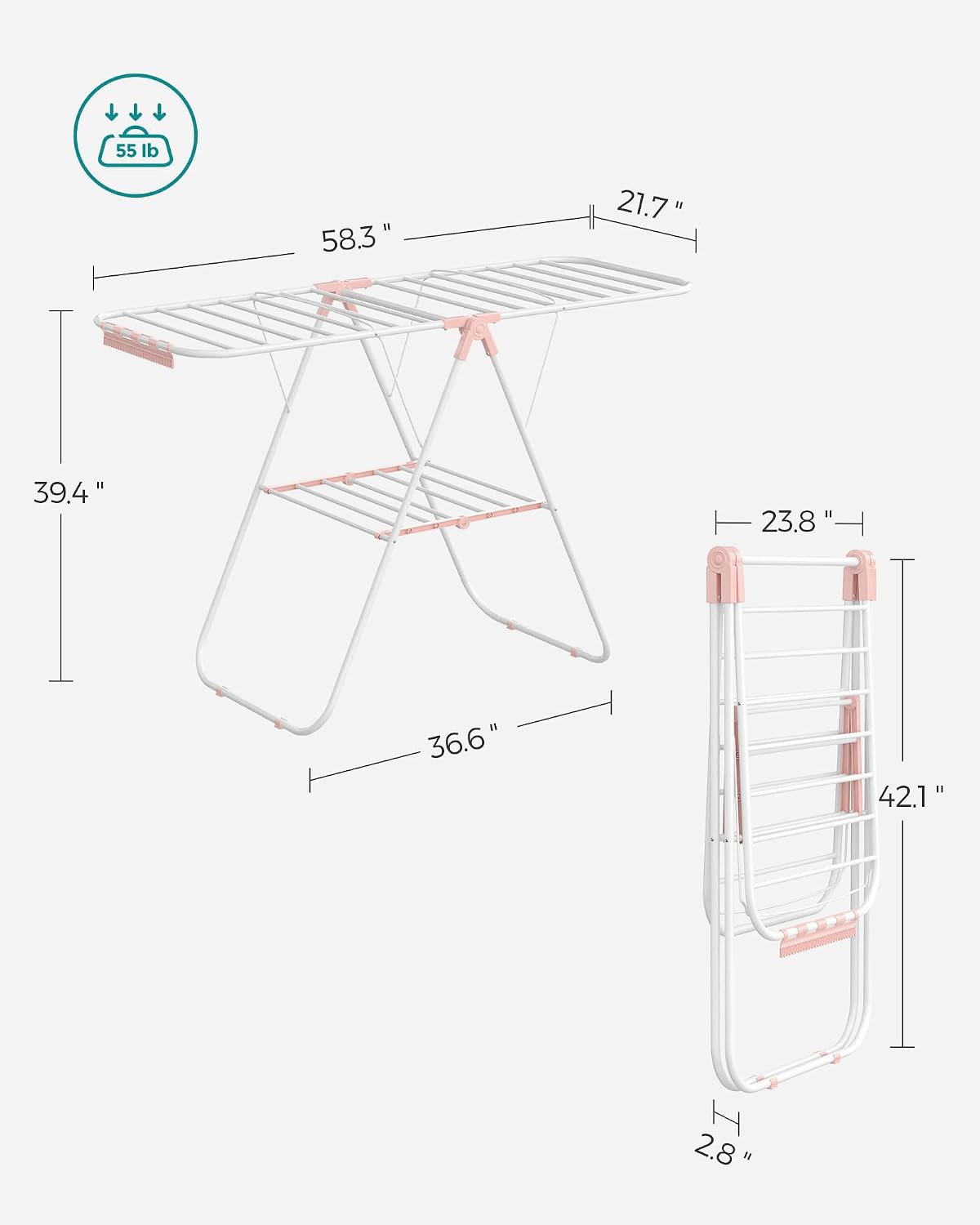 SONGMICS Clothes Drying Rack, Foldable Space-Saving Laundry Drying Rack