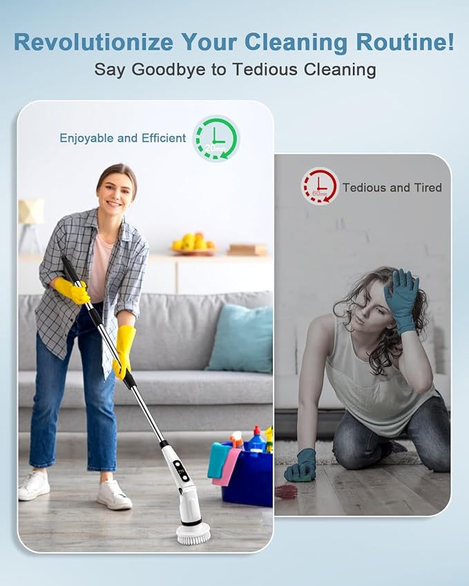 IEZFIX Electric Spin Scrubber, Bathroom Power Shower Scrubber Cleaning Brush