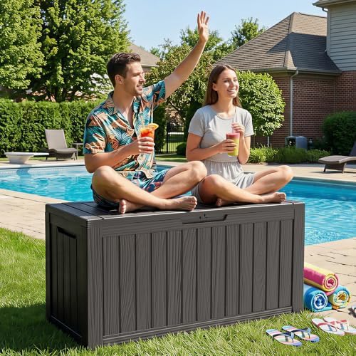 145 Gallon Outdoor Storage Box Waterproof Deck Box with Wheels, Black