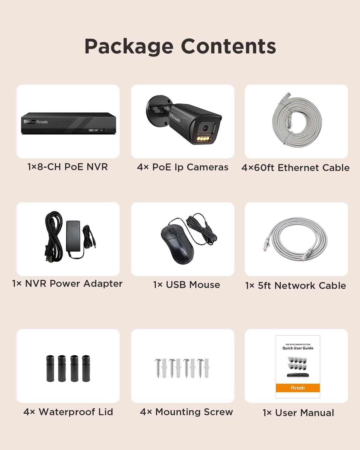 4 camera security system 8 channel with 2tb, front angle view