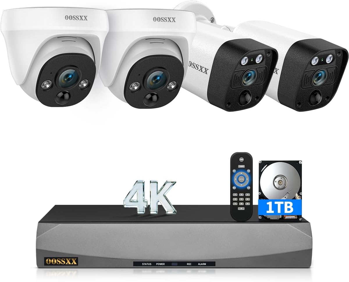 4K Wired Dome PoE IP Cameras for Home Security Outdoor (2 Bullet + 2 Dome)