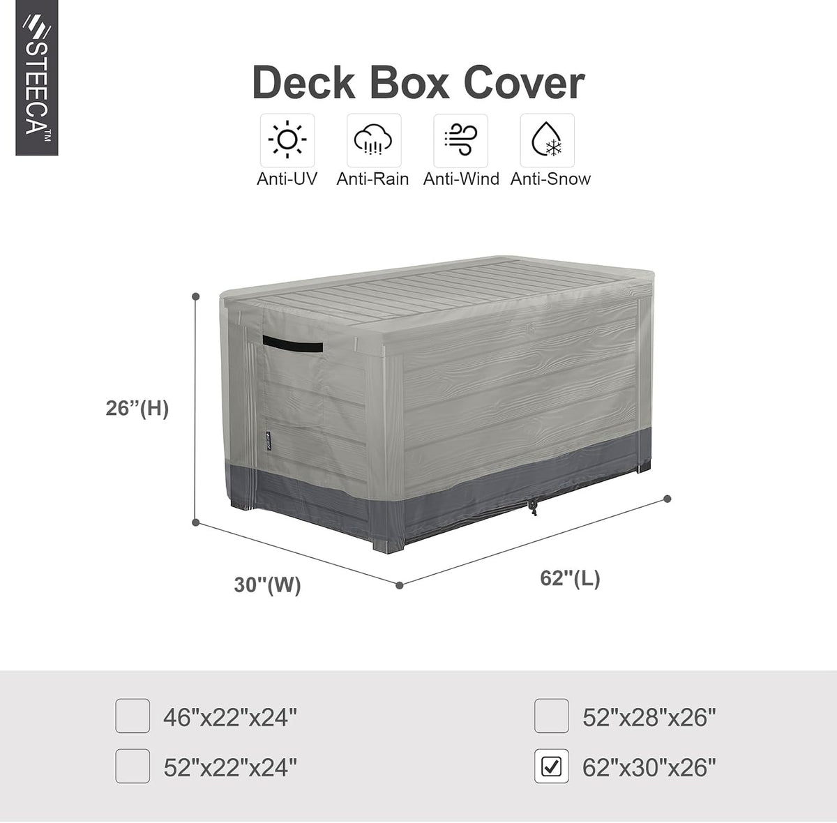 patio deck box cover waterproof, 62l x 30w shown in use