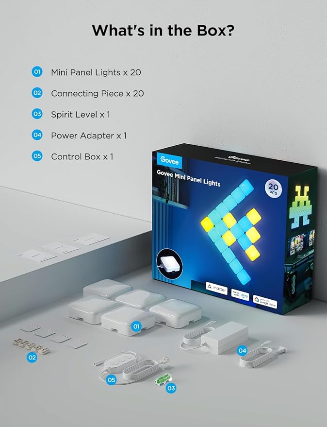 Govee Mini Panel Lights, RGBIC Wall Lights, Smart LED Wall Panels, Works
