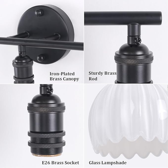 Shenmoyl Bathroom Light Fixtures, 3-Light Black Vanity Wall Light Over Mirror