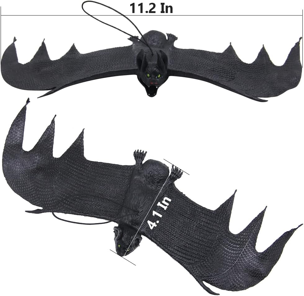 ATDAWN Halloween Hanging Bats, Rubber Bats, Realistic Looking Spooky Bats, Fl...
