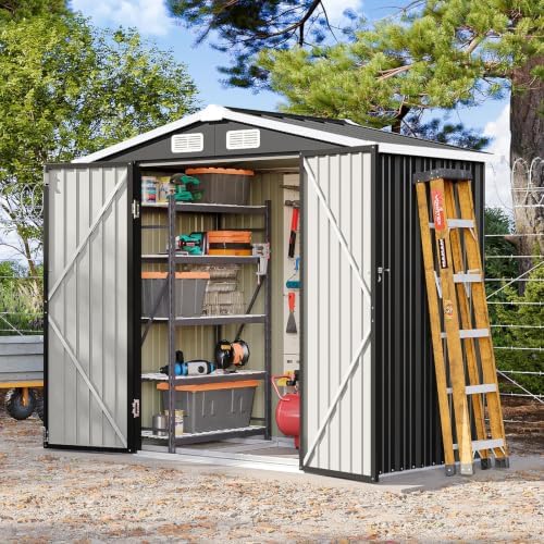 6x4FT Outdoor Storage Shed with Base Black