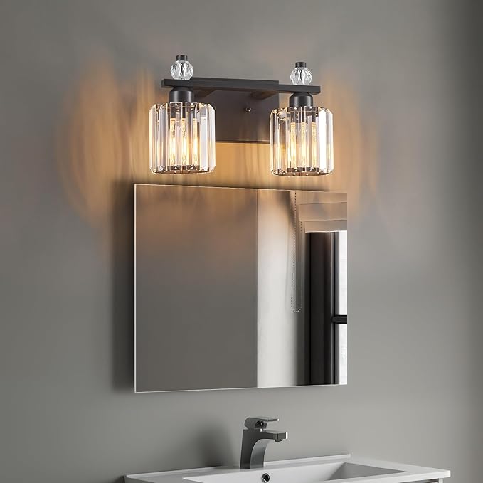 FDPBY Bathroom Vanity Lights 2-Light Sand Black Modern Crystal Vanity Light
