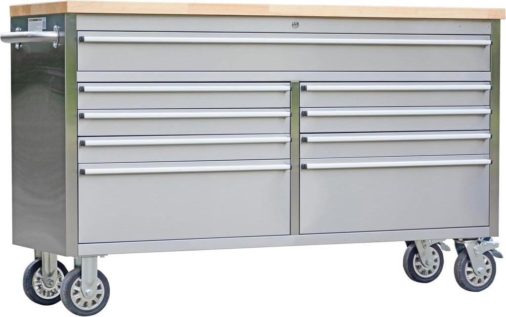 9-Drawer, Mobile Tool Chest with Military-Grade Locking System - Stainless Steel Storage Cabinet, High-Weight Capacity for Mechanics & Workshops