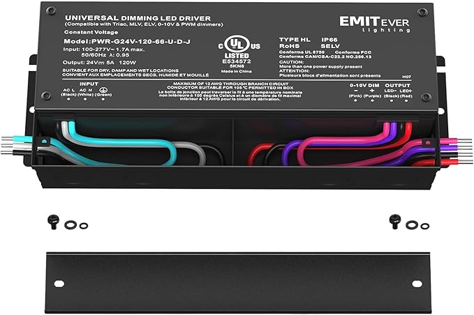 EMITEVER Dimmable Led Driver, 2 Packs 120W AC 110V-277V to DC 24V Transformer