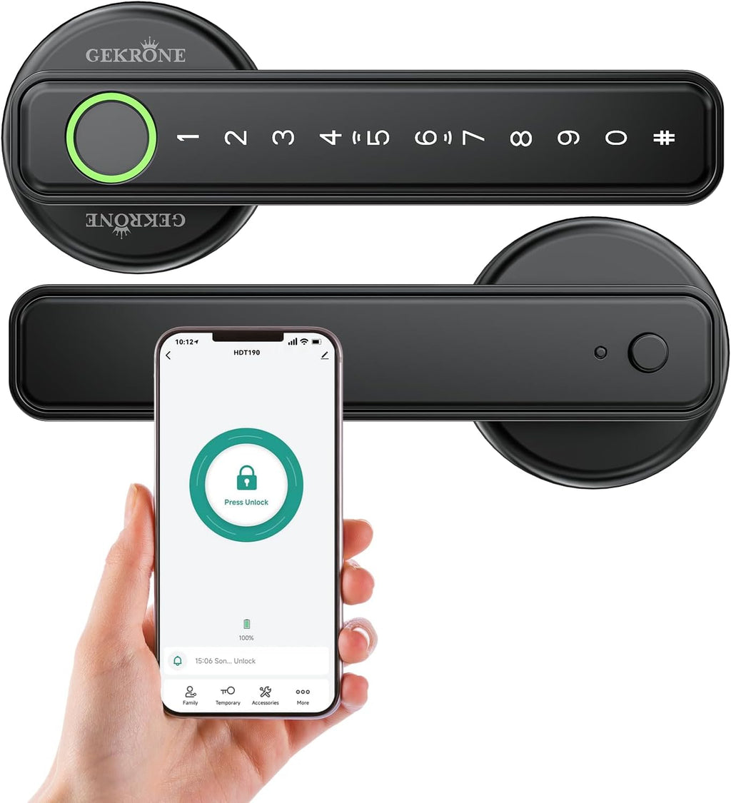 GEKRONE Fingerprint Smart Lever Lock TUYA APP Control Keyless Entry Bluetooth