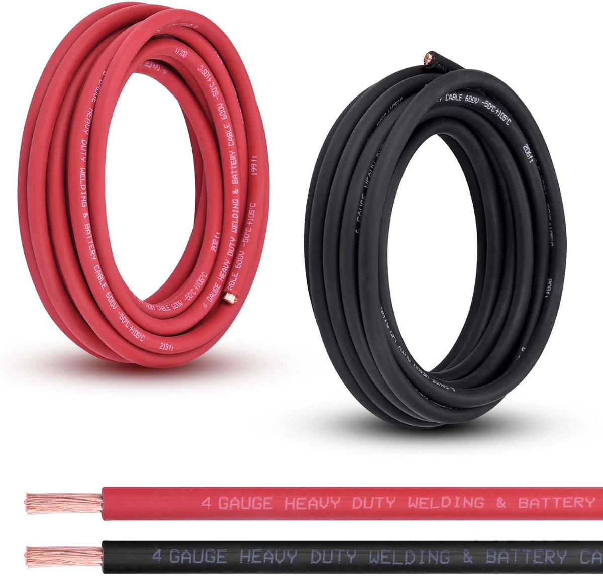 Shirbly 4 Gauge Battery Cable, 20FT Red + 20FT Black 4 AWG Pure Copper Wire
