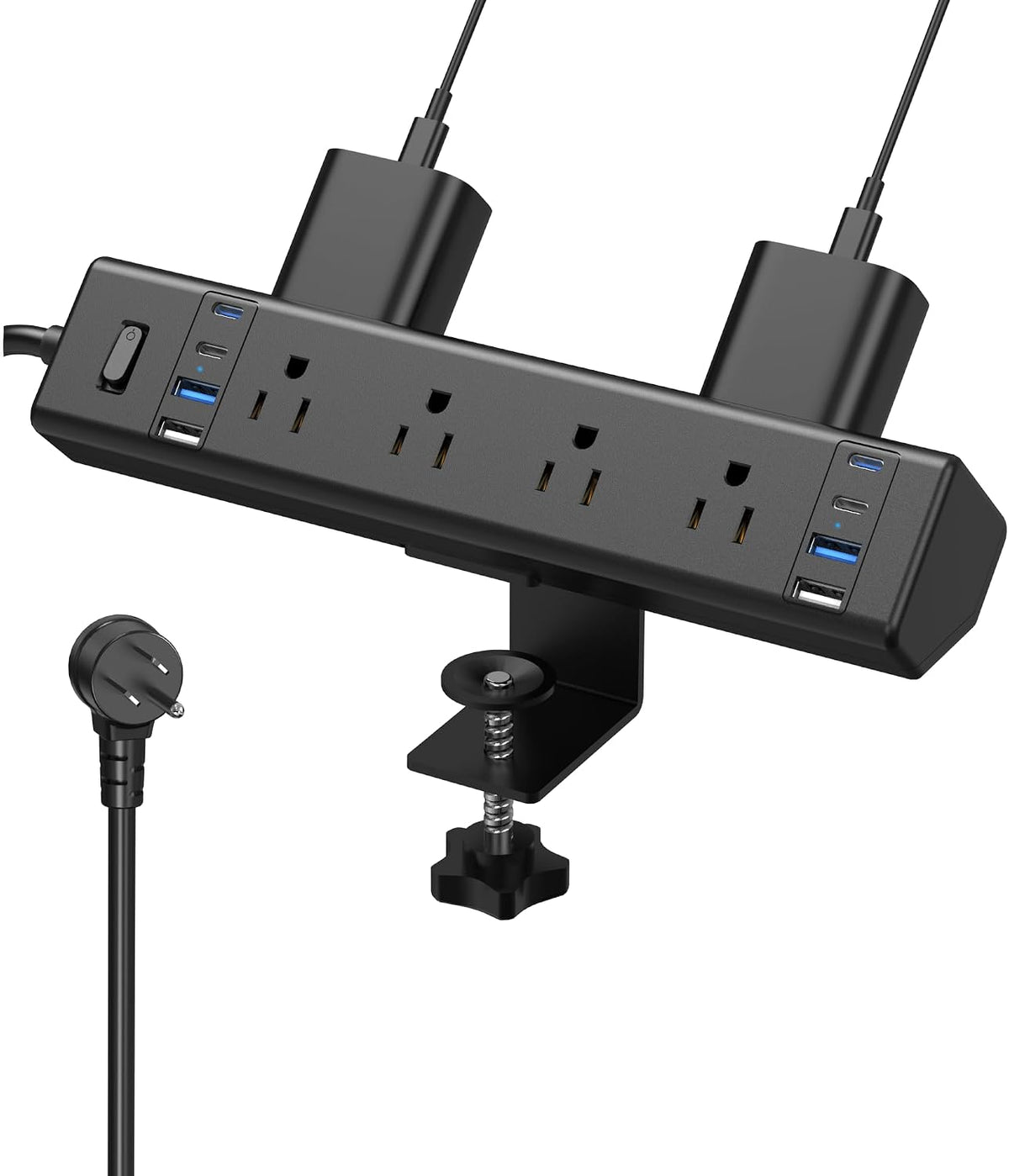 Desk Clamp Power Strip, 40W Total Fast Charging Station, Desk Edge Mount Power