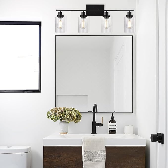 WINSHEN Black 4-Light Bathroom Light Fixtures