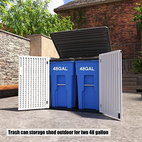 Mrosaa Resin Outdoor Storage Shed, 38 cu.ft Outdoor Storage Box Waterproof for Garden Tools, Patio Furniture, Trash Cans, Garage Storage, Customized Shelves & Lockable (Off White)