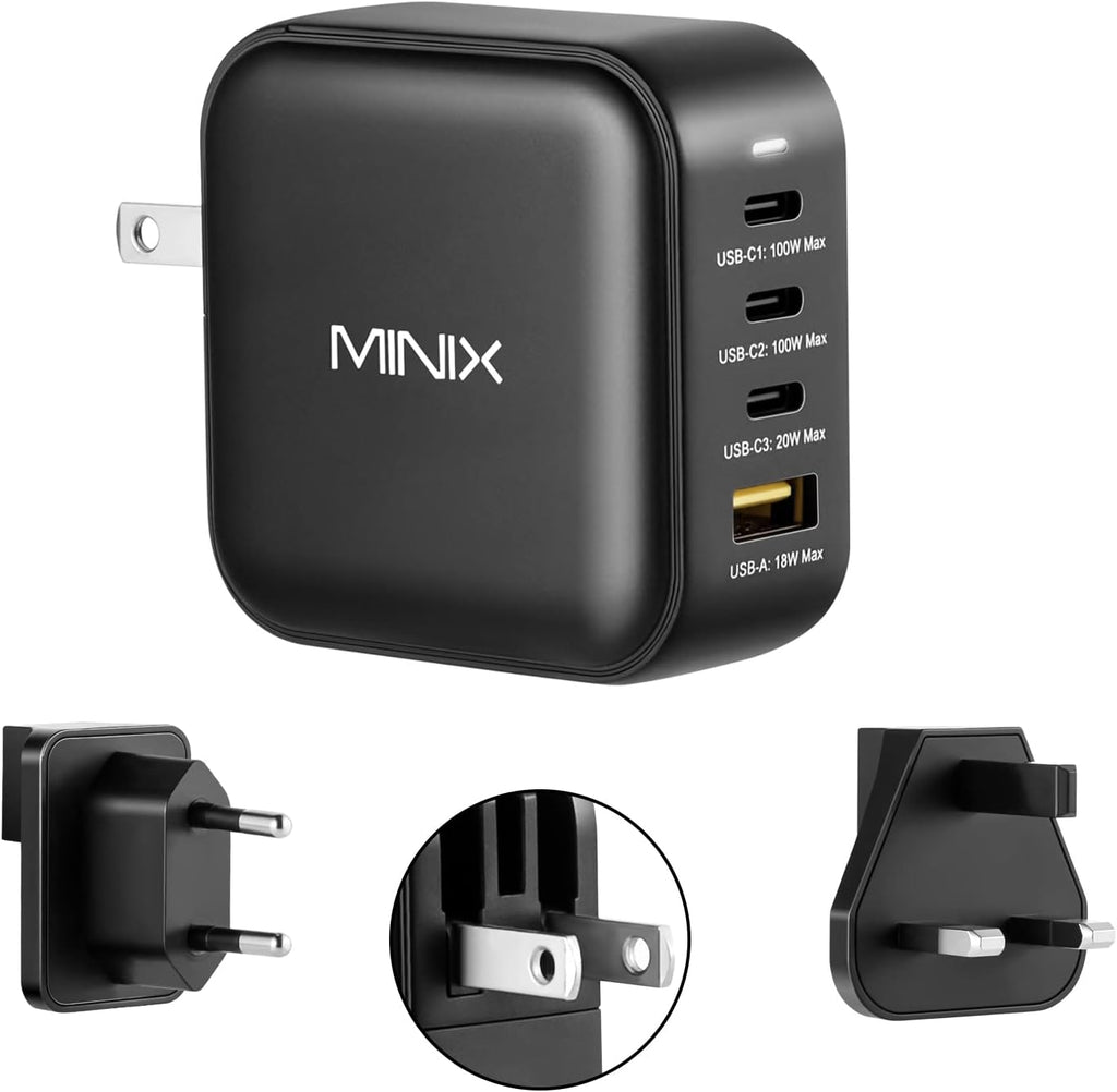 MINIX NEO P3 100W Turbo 4-Port GaN Wall Charger, 3 x USB C port Fast Charging