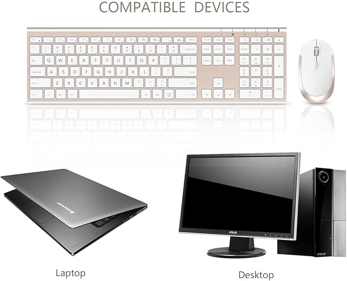 Wireless Keyboard and Mouse, Vssoplor Rechargeable Quiet Full-Size Keyboard and